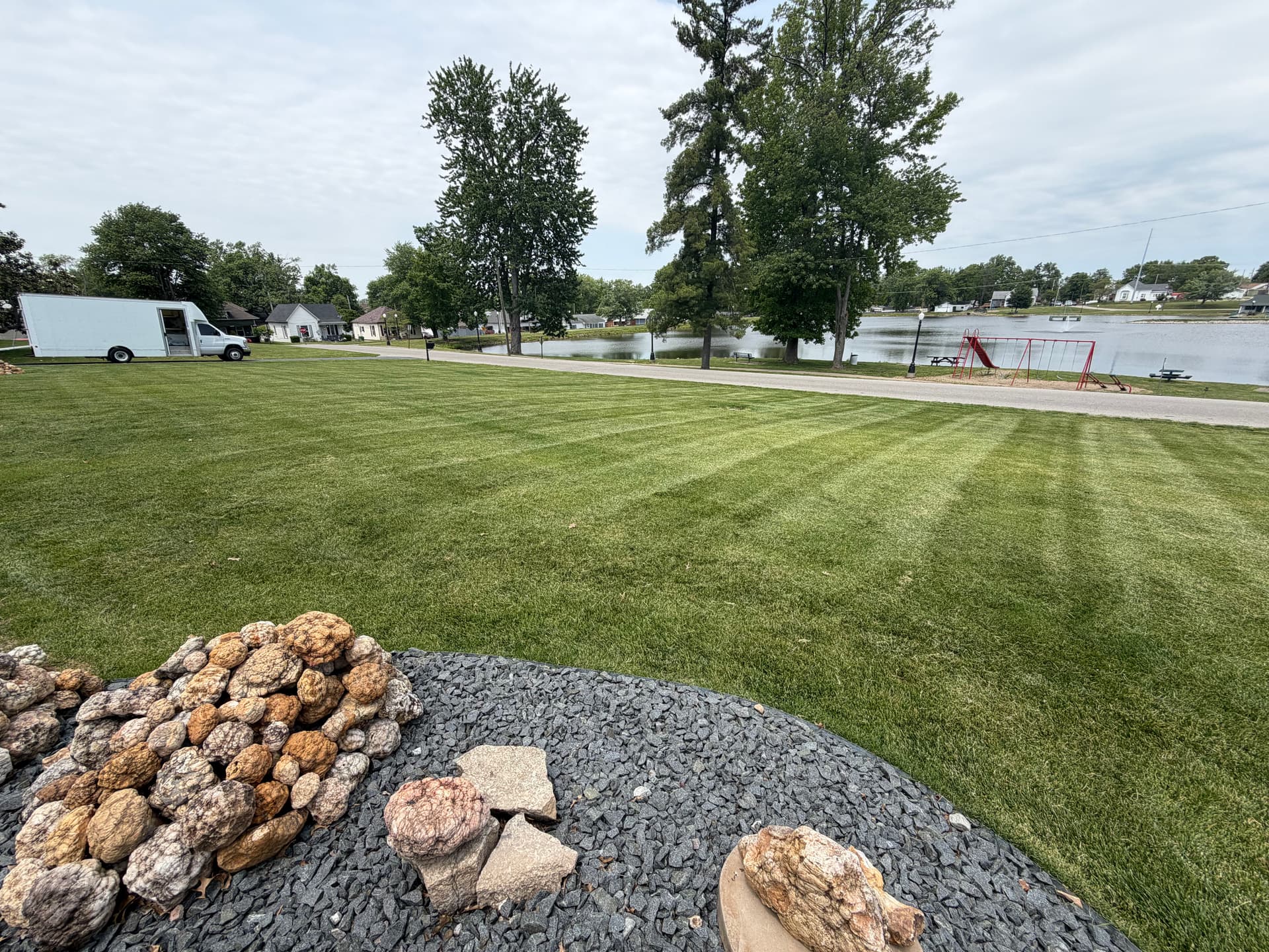 Fresh Cut Stripes on a Lakefront Lawn image